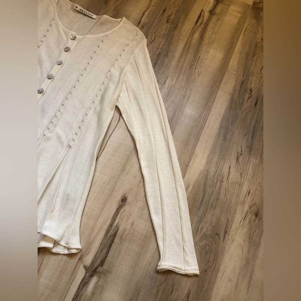 Mansted Cardigan M Ivory Cotton Button Front Lagenlook Cottagecore Danish Knit - Picture 5 of 16
